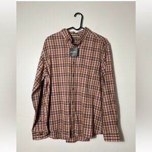 New!! Eddie Bauer Button Down Shirt‎ Plaid Mens Large Preppy Cotton Classic